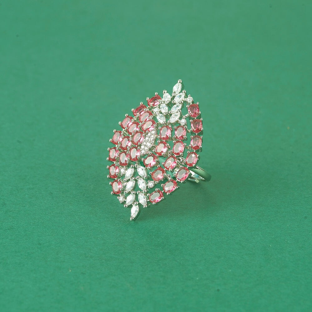 437645 Cz Adjustable Ring With Rhodium Plating-Rani