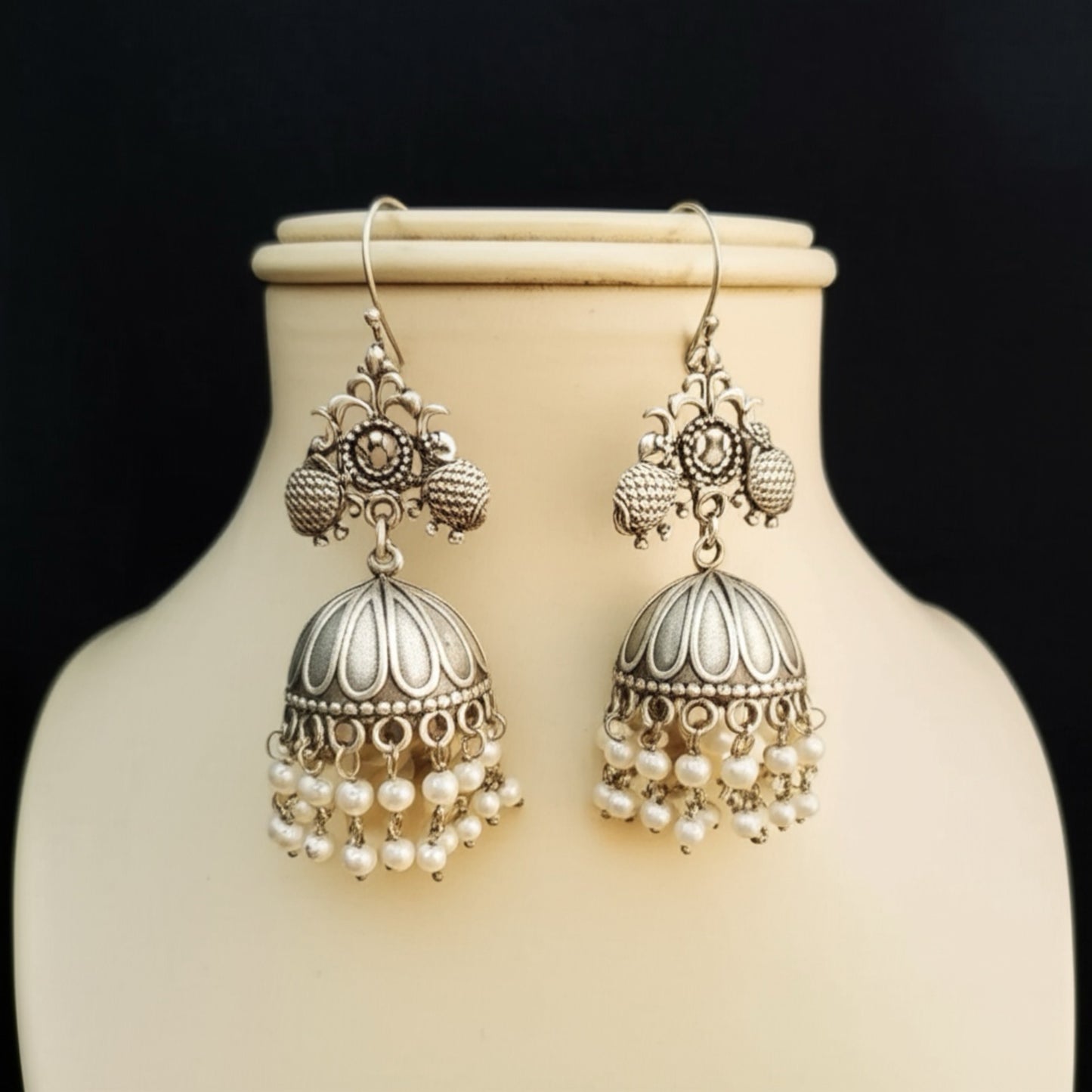 92999-ERO Pretty Precious Fashion Oxidised Silver Stylish Party Wear Earrings for Women and Girls-Jumki