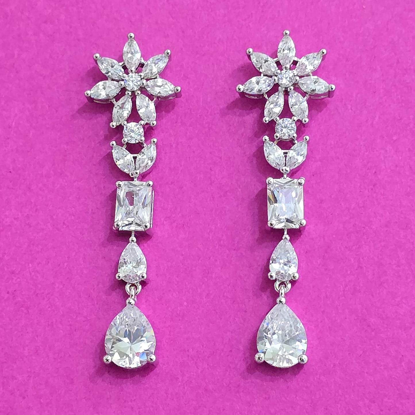 439577 Cz Classic Earring With Rhodium 2 Tone Plating-Silver