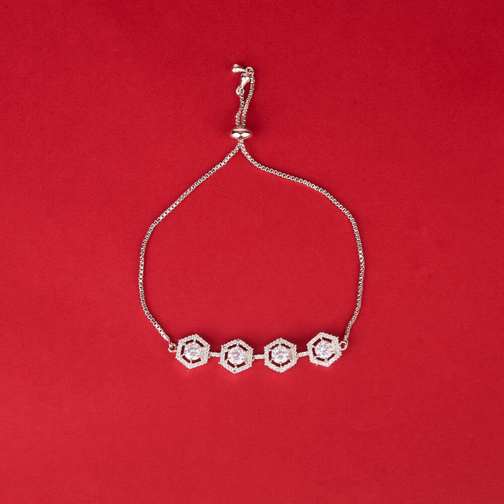 438334 Cz Adjustable Bracelet With 2 Tone Rhodium Plating-Silver