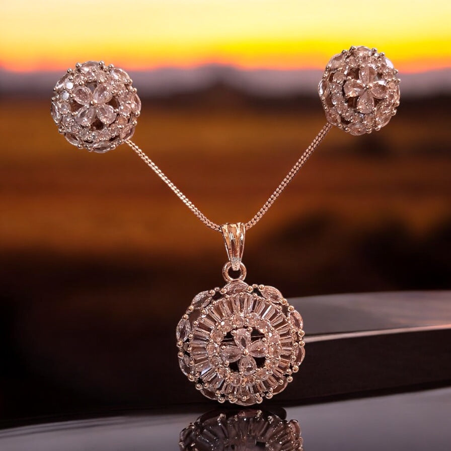 92209-PS-American Diamond Delicate Pendant Set With Rhodium Plating-White