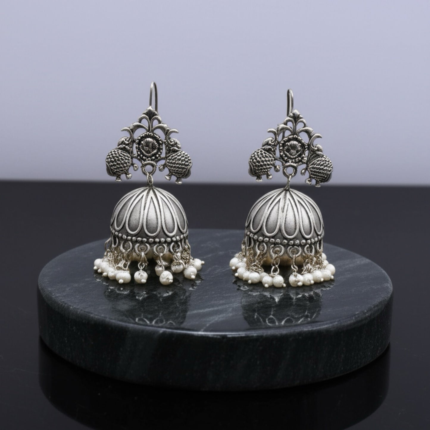 92999-ERO Pretty Precious Fashion Oxidised Silver Stylish Party Wear Earrings for Women and Girls-Jumki