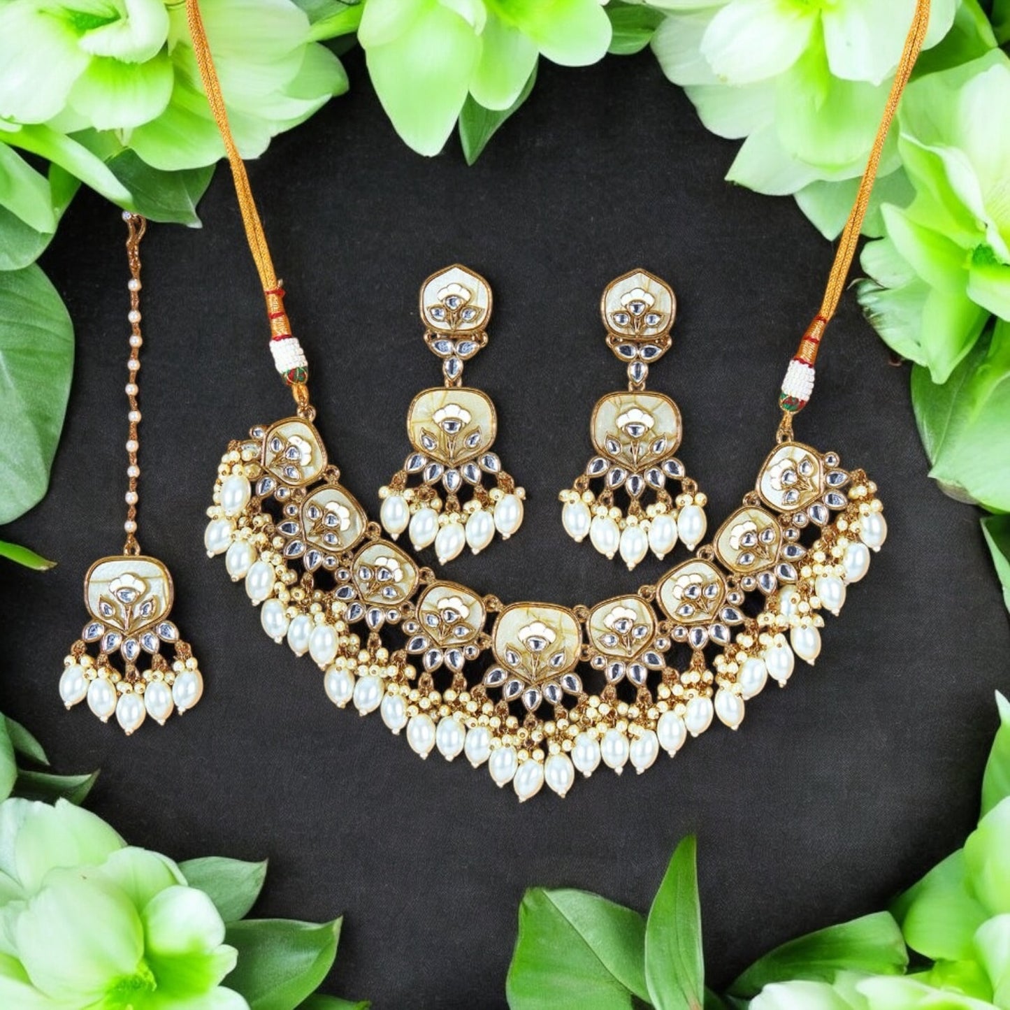 111689 Necklace Set-Indowestern-White