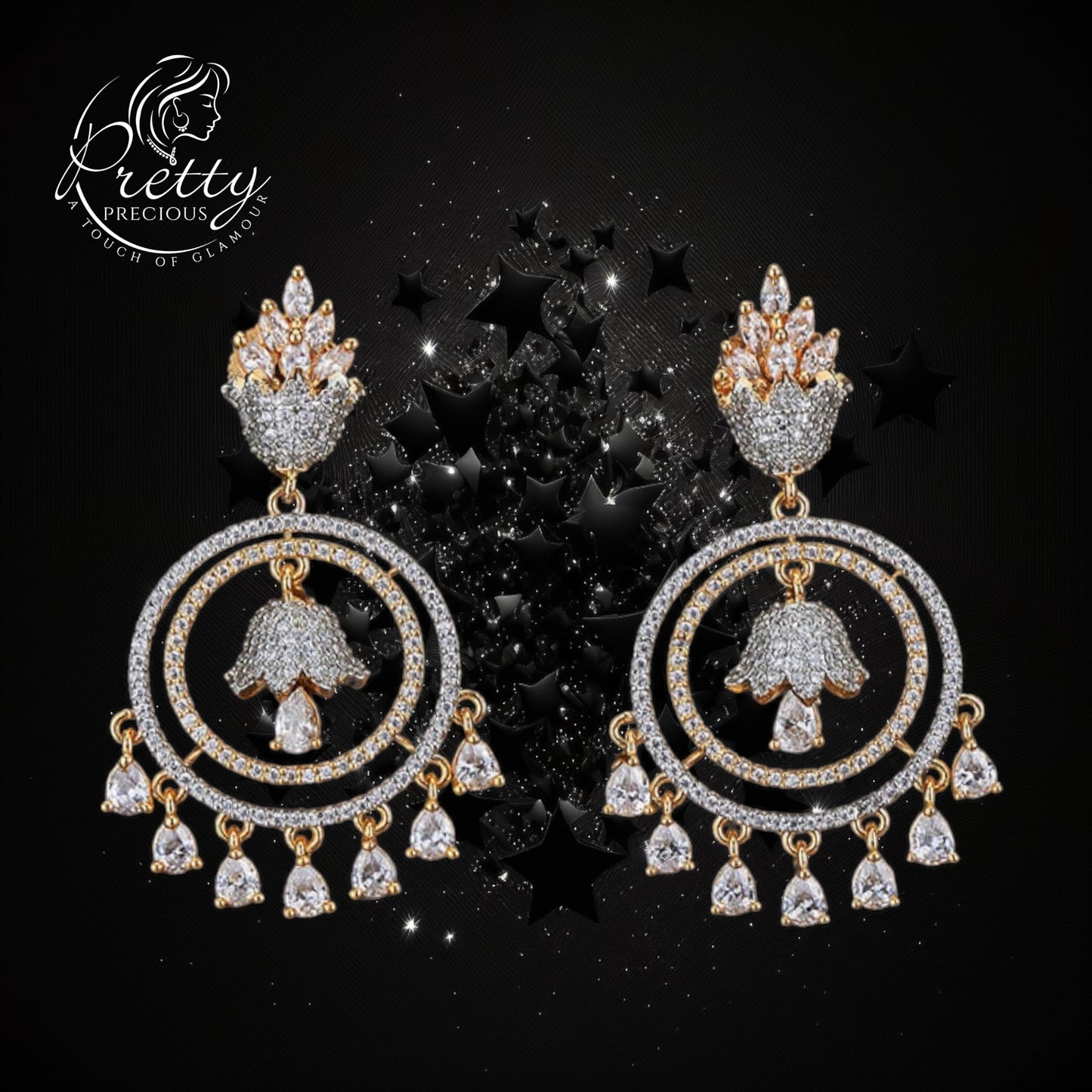 427311 American Diamond Short Earring-2Tone