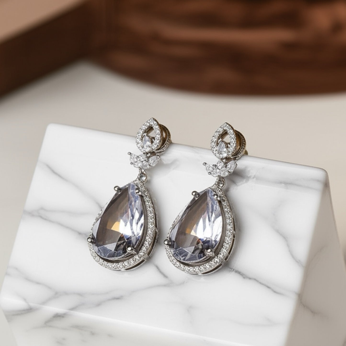 431856 CZ Earring With Rhodium Plating-White