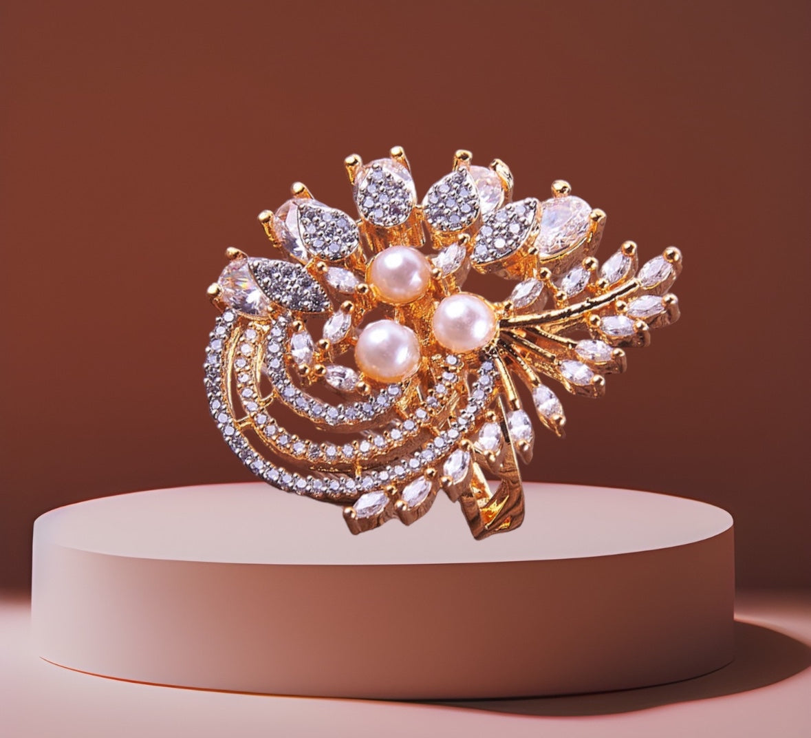 426762 Cz Adjustable Ring With 2 Tone Plating