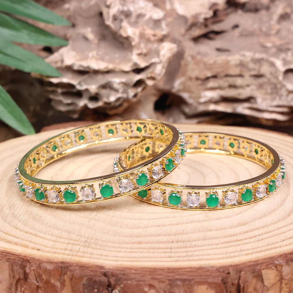 431066 Cz Bangles With Gold Plating-Size 2.6 (Green-White)
