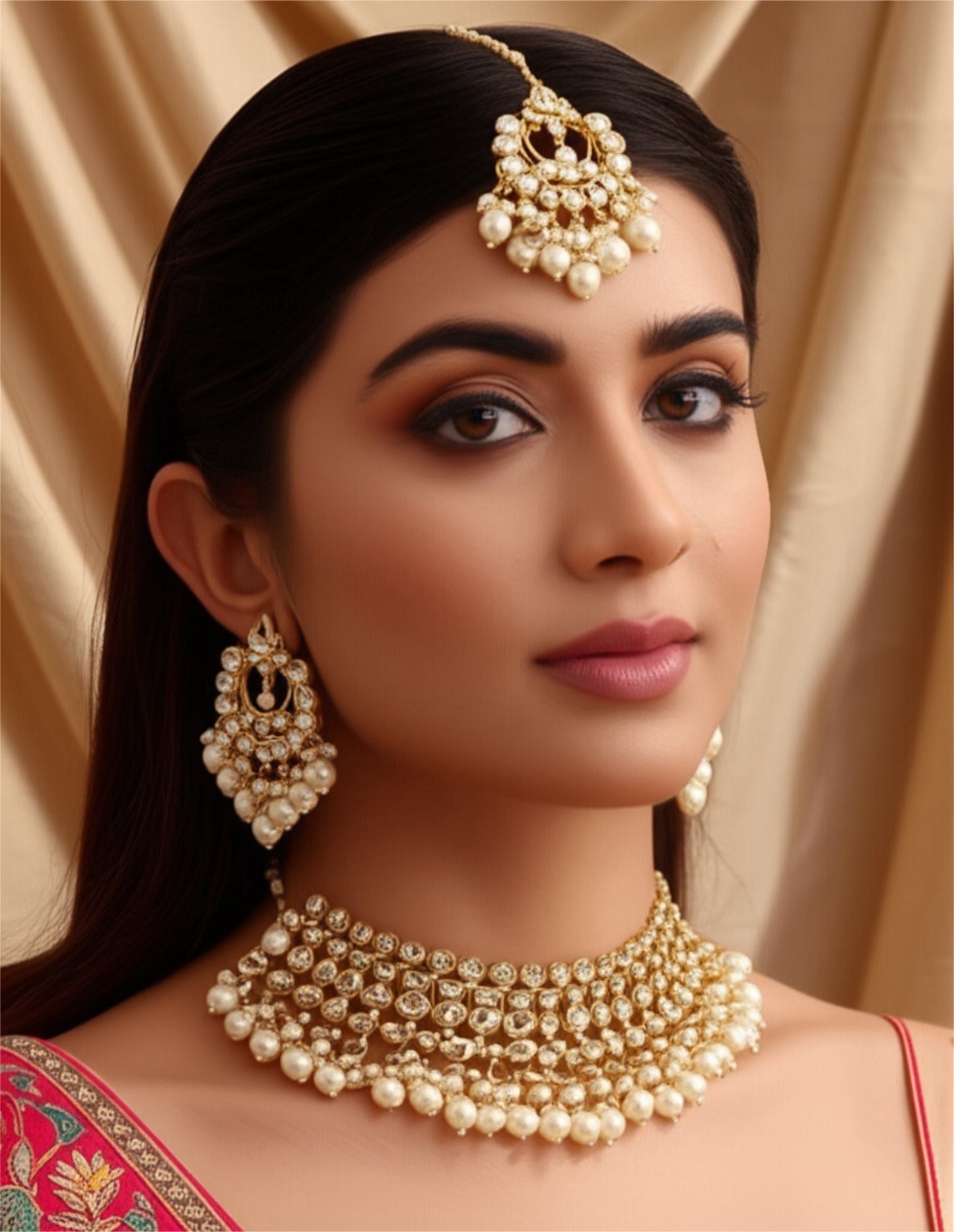 111800 Indo Western Kundan Necklace With Gold Plating-White