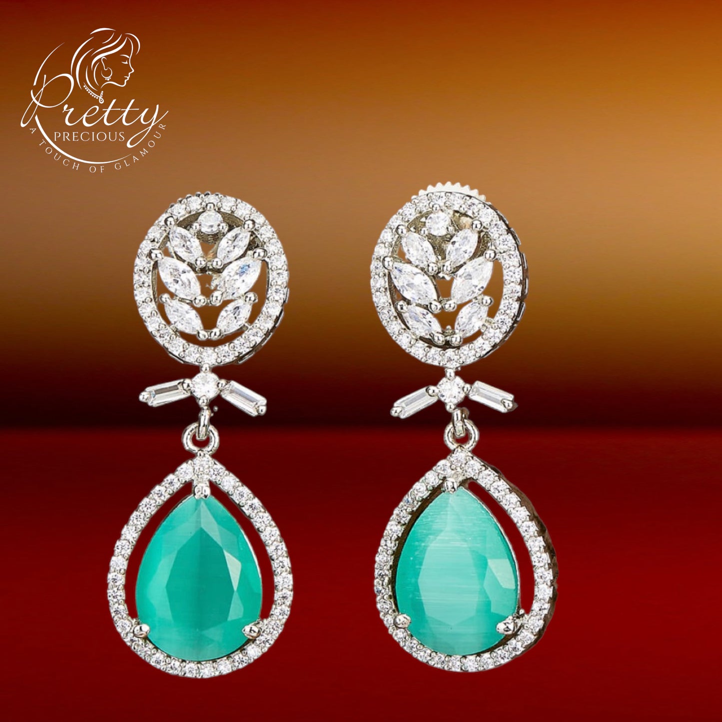 429236 American Diamond Classic Earring With Rhodium Plating-Mint