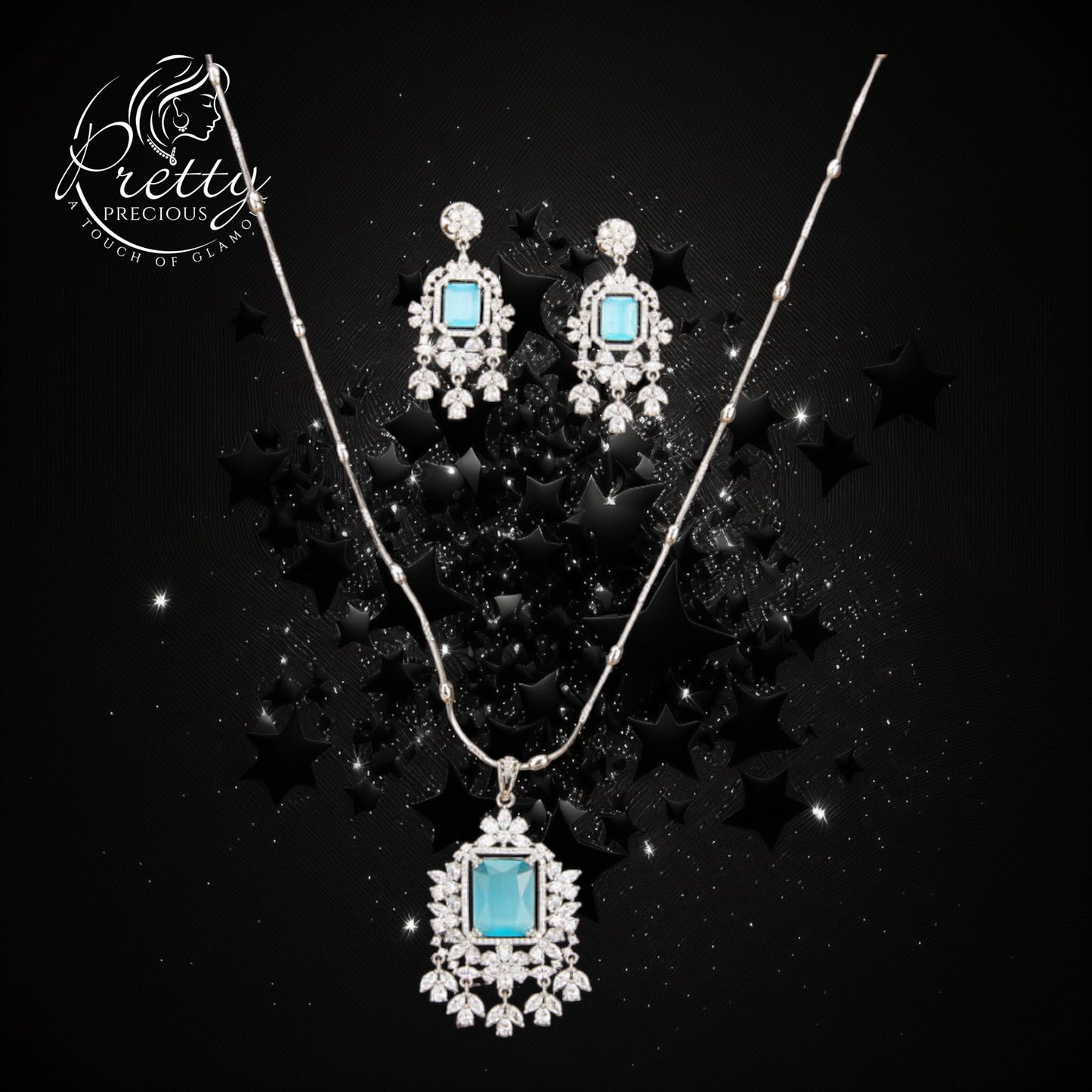 428858 Cz Classic Pendant Set With Rhodium Plating-Aqua