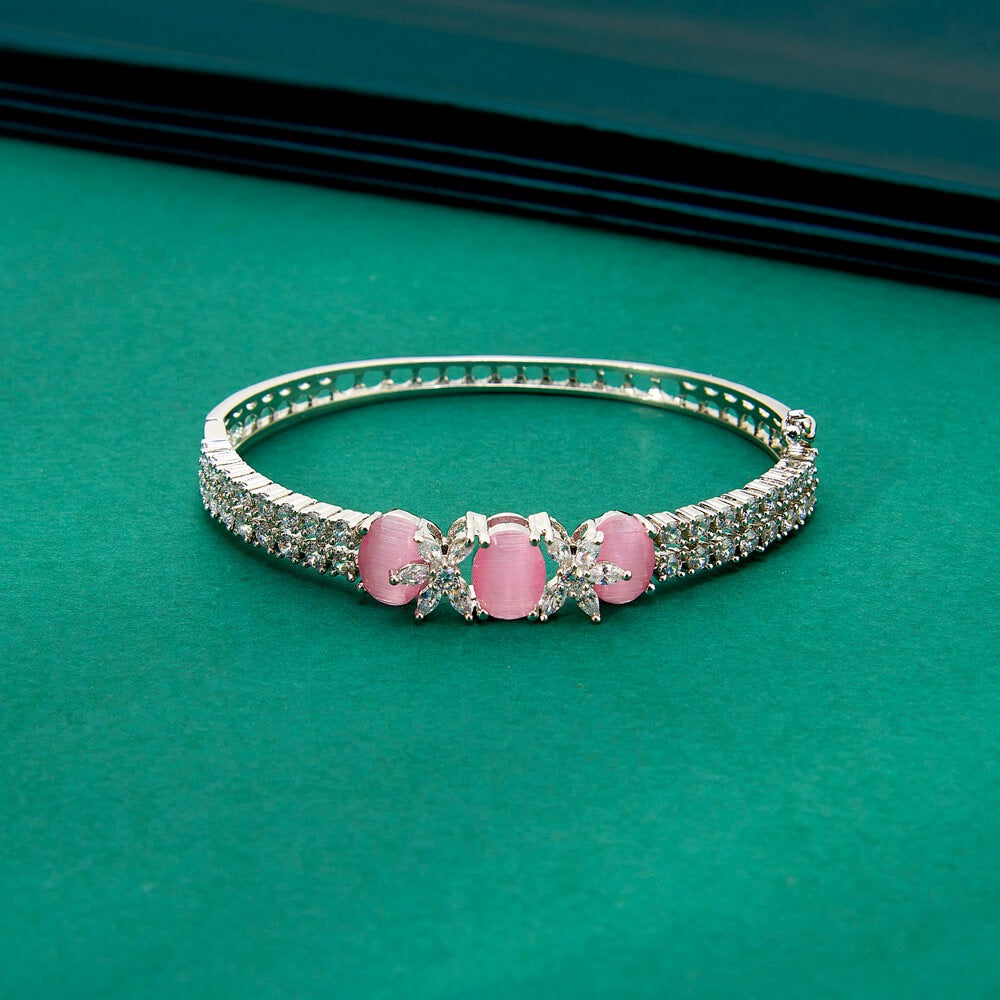 436132 Cz Classic Kada With Rhodium Plating-Pink