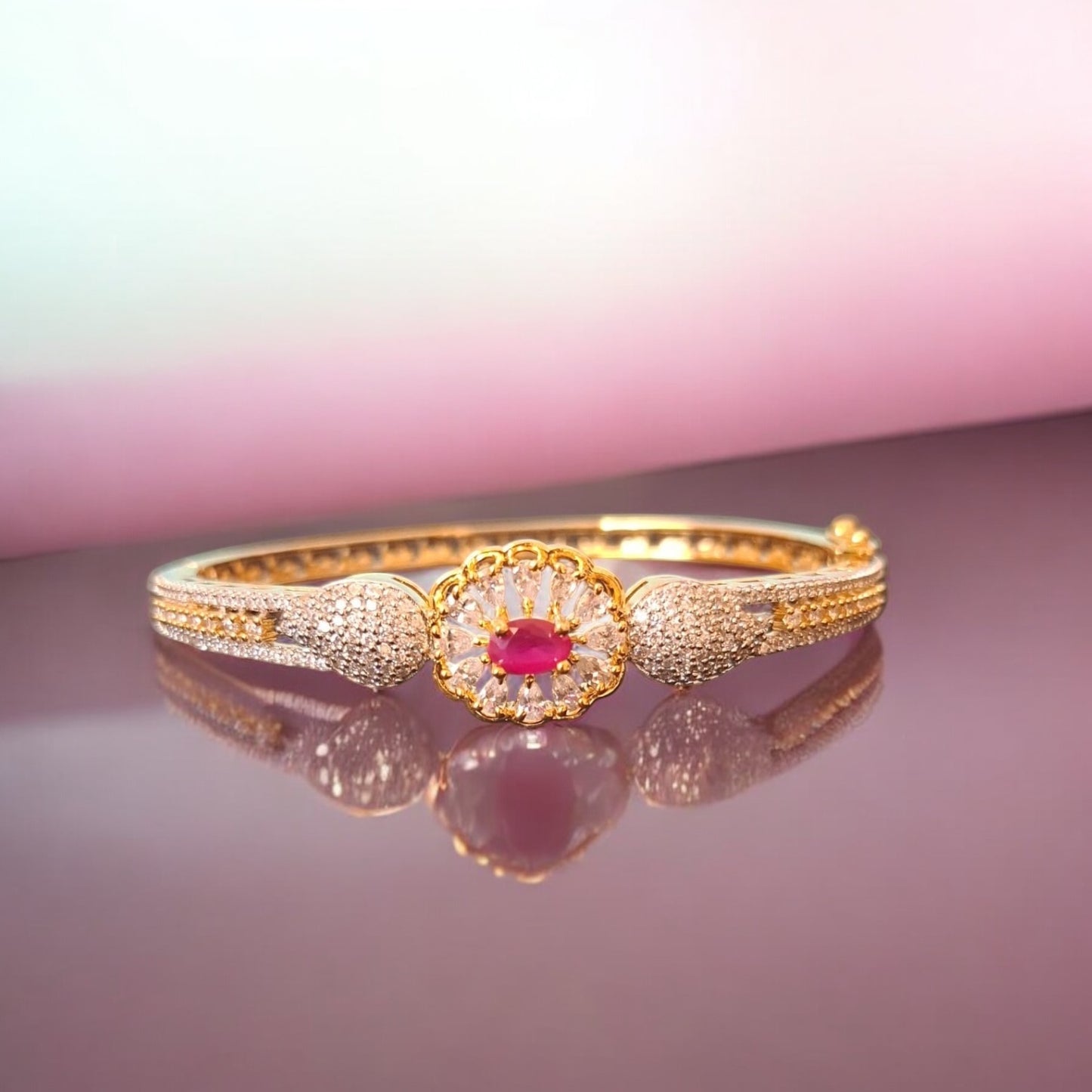 94259-KD Cubic Zirconia Classic Kada With Gold Plating-Ruby