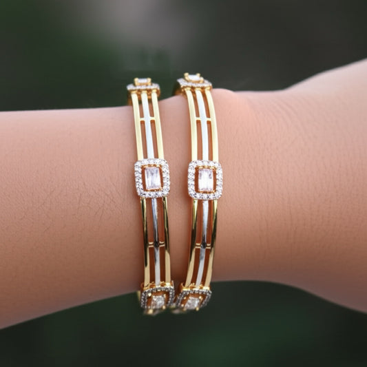 436388 Cz Bangles With Gold Plating - 2 Tone-Size 2.6