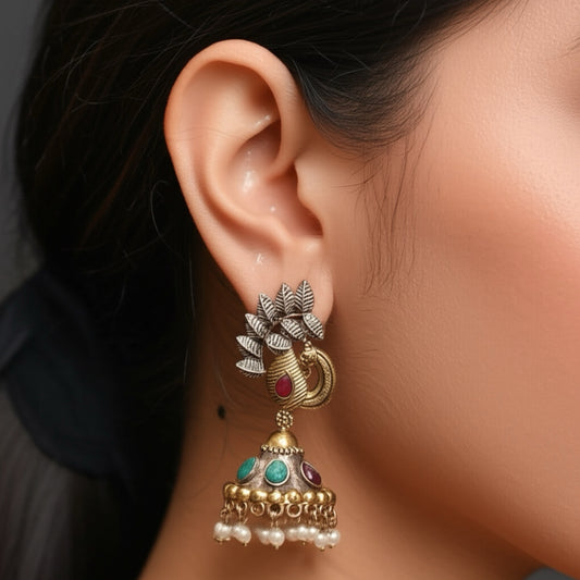 35250 Pretty Precious Fashion Oxidised Silver Stylish Party Wear Earrings for Women and Girls-Multi