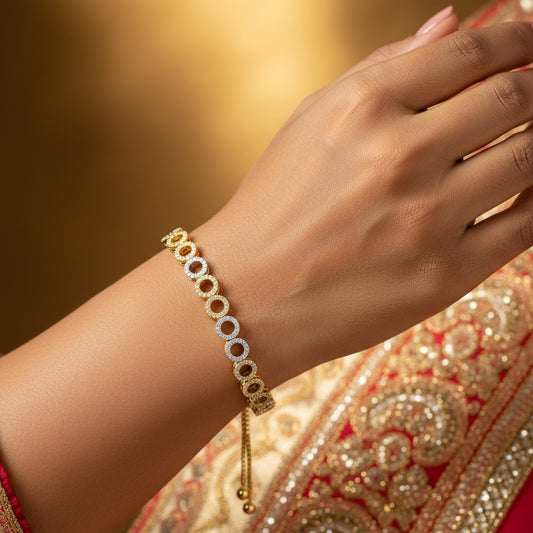 439843 Cubic Zirconia Adjustable Bracelet With 2tone Rhodium Plating