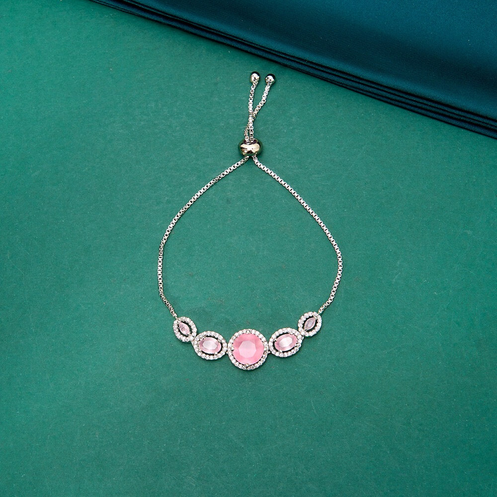436309 Cz Classic Bracelet With Rhodium Plating-Pink