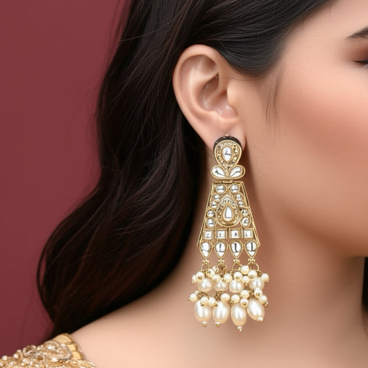 111258-Indo Western (Kundan) Earring-Pearl