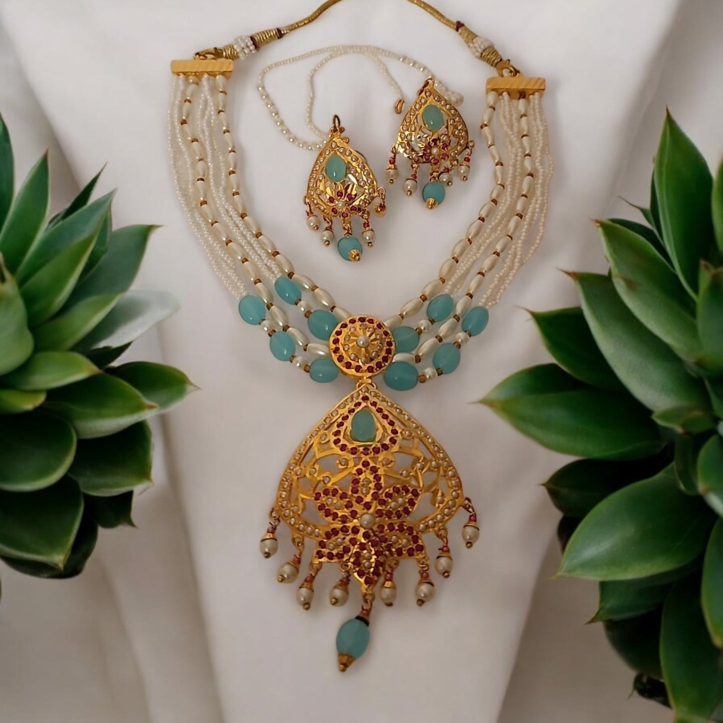 MJ-NS-922009 - Jadau Neckles Set Choker 1gm 24K Gold Plating-Blue