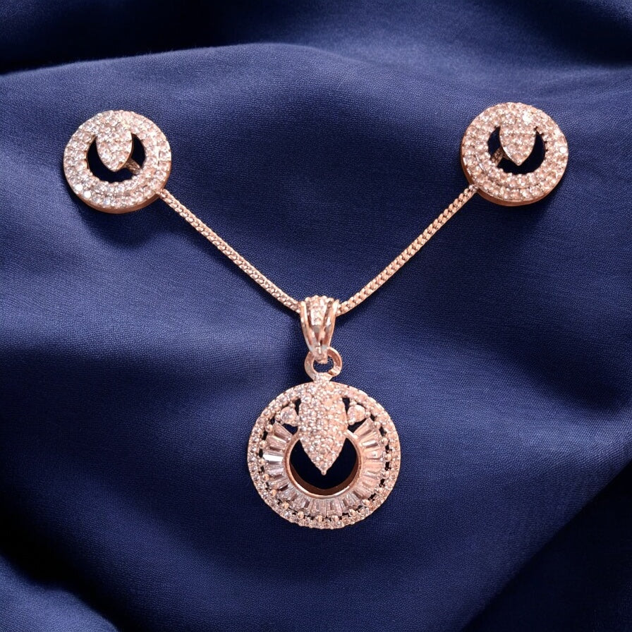 92259-PS-American Diamond Delicate Pendant Set With Rhodium Plating-Design 4