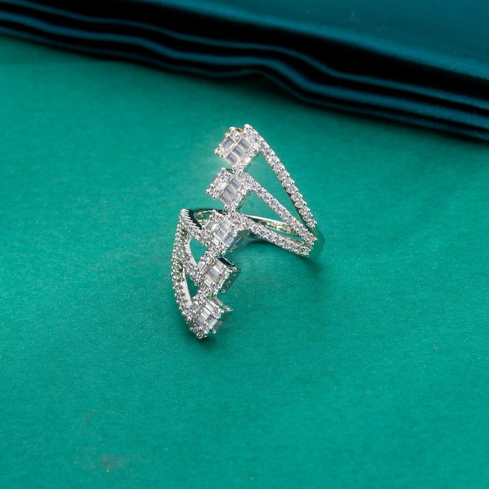 436488 Cz Adjustable Ring Silver