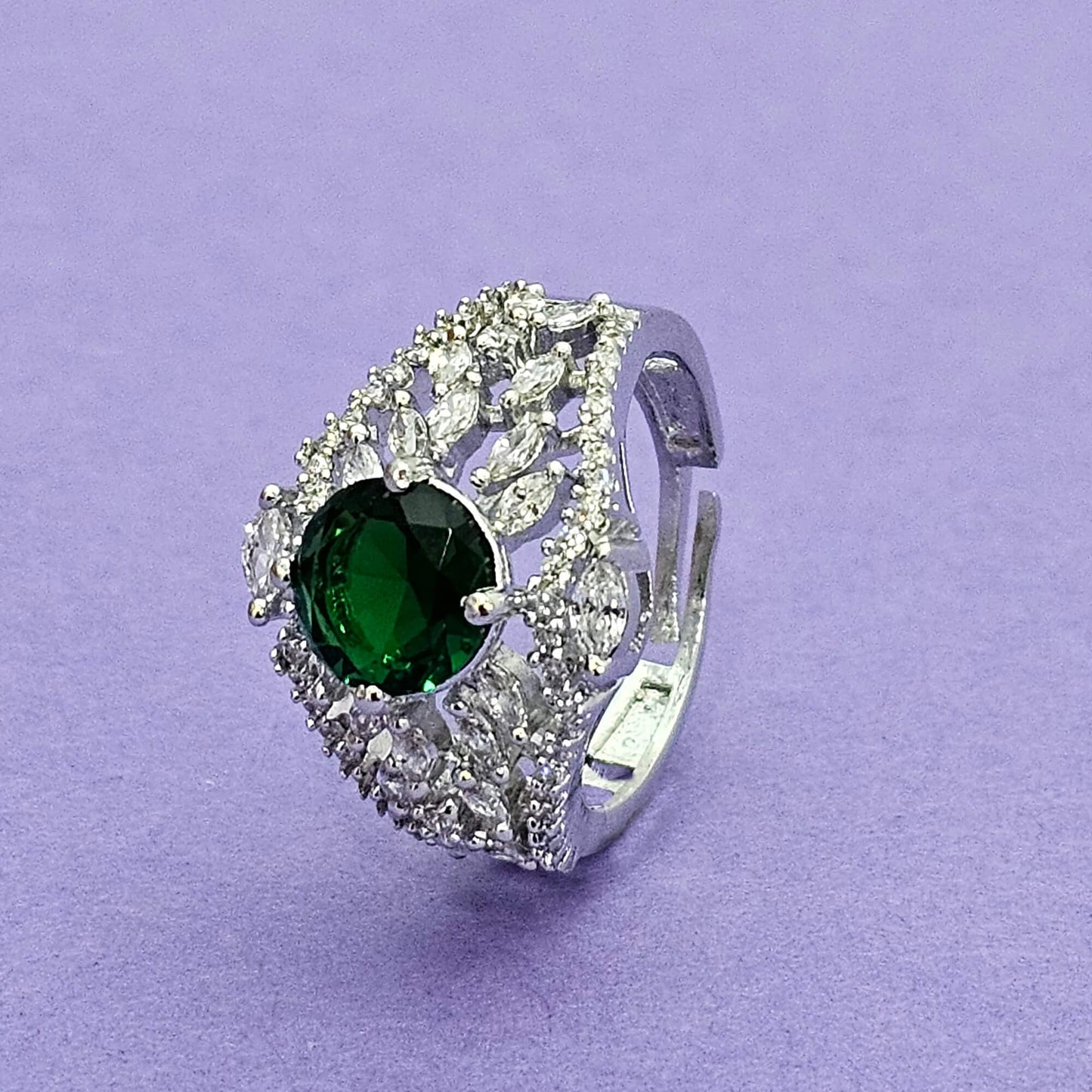 438575 Cz Classic Ring With Rhodium Plating-Green