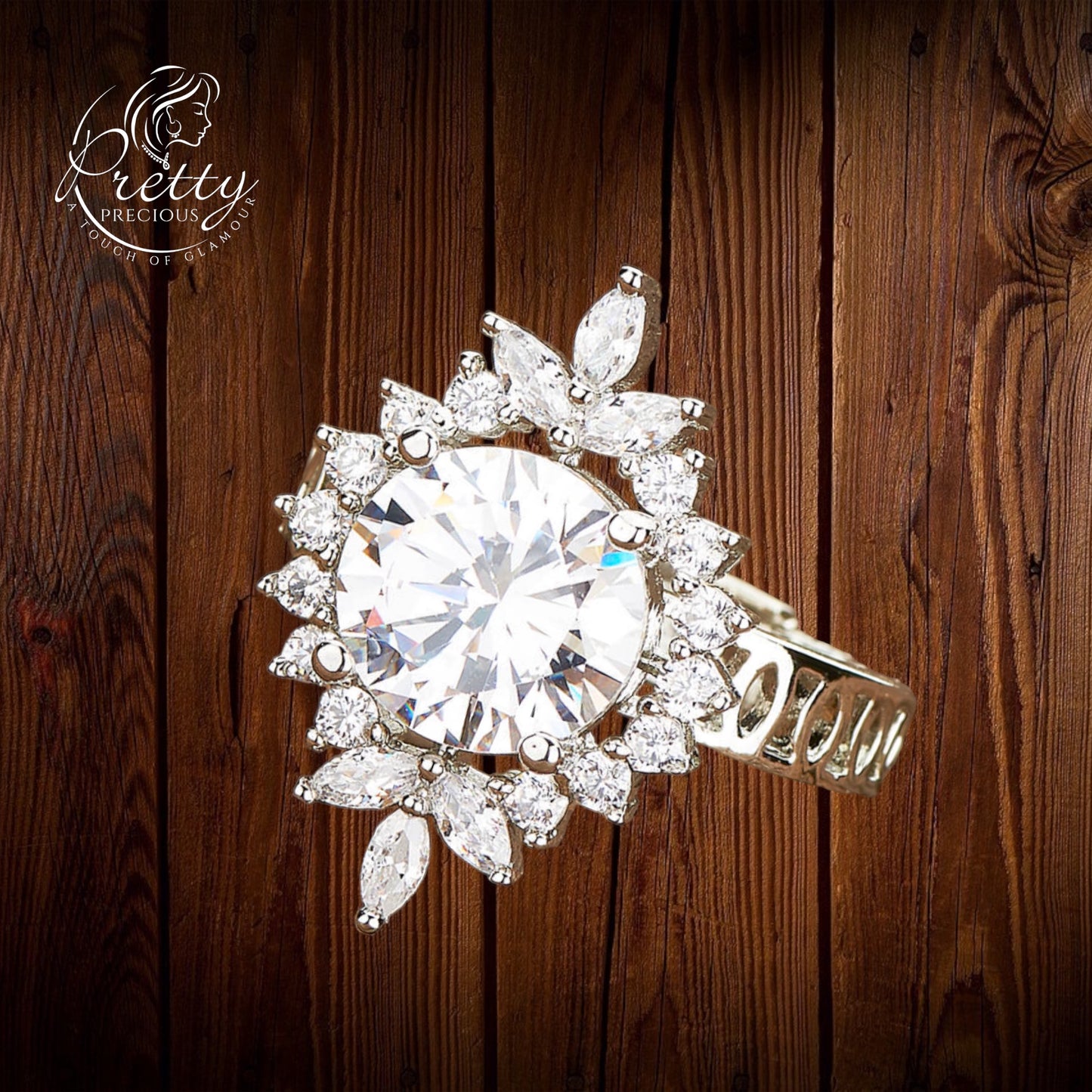 429226-American Diamond Adjustable Ring With Rhodium Plating-White