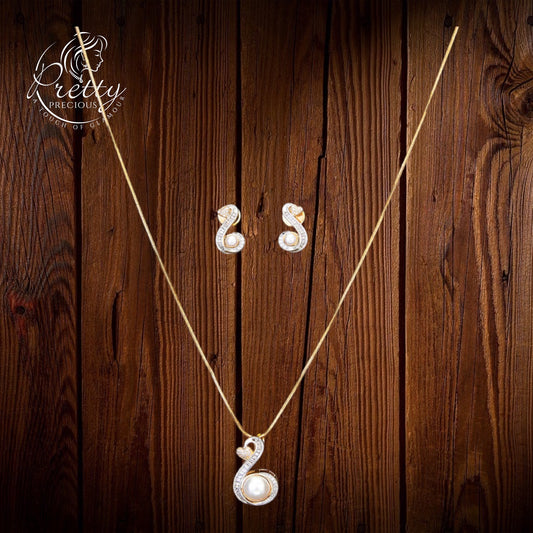 426368 Cubic Zirconia Pearl Pendant Set With 2 Tone Plating