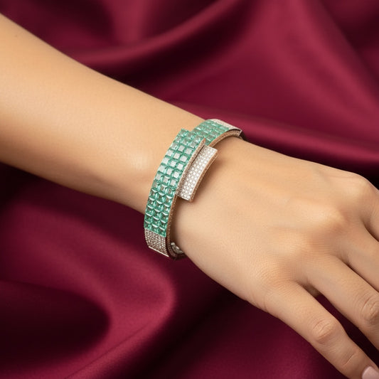 94559-KD Cubic Zirconia Classic Kada With Rhodium Plating-Green