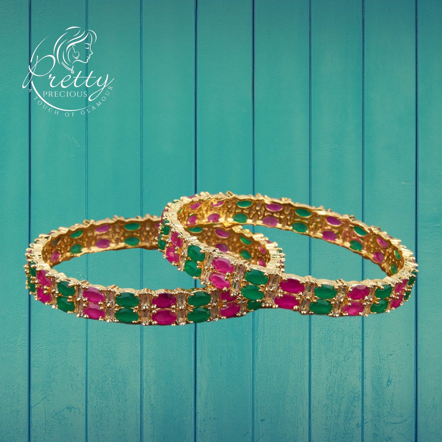 420539 Cz Bangles With Gold Plating-Size 2.4 & 2.6