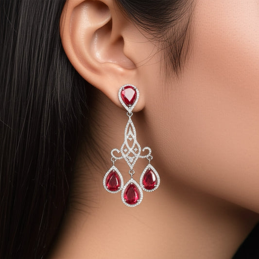 427112 Cz Short Earring With Rhodium Plating-Rani