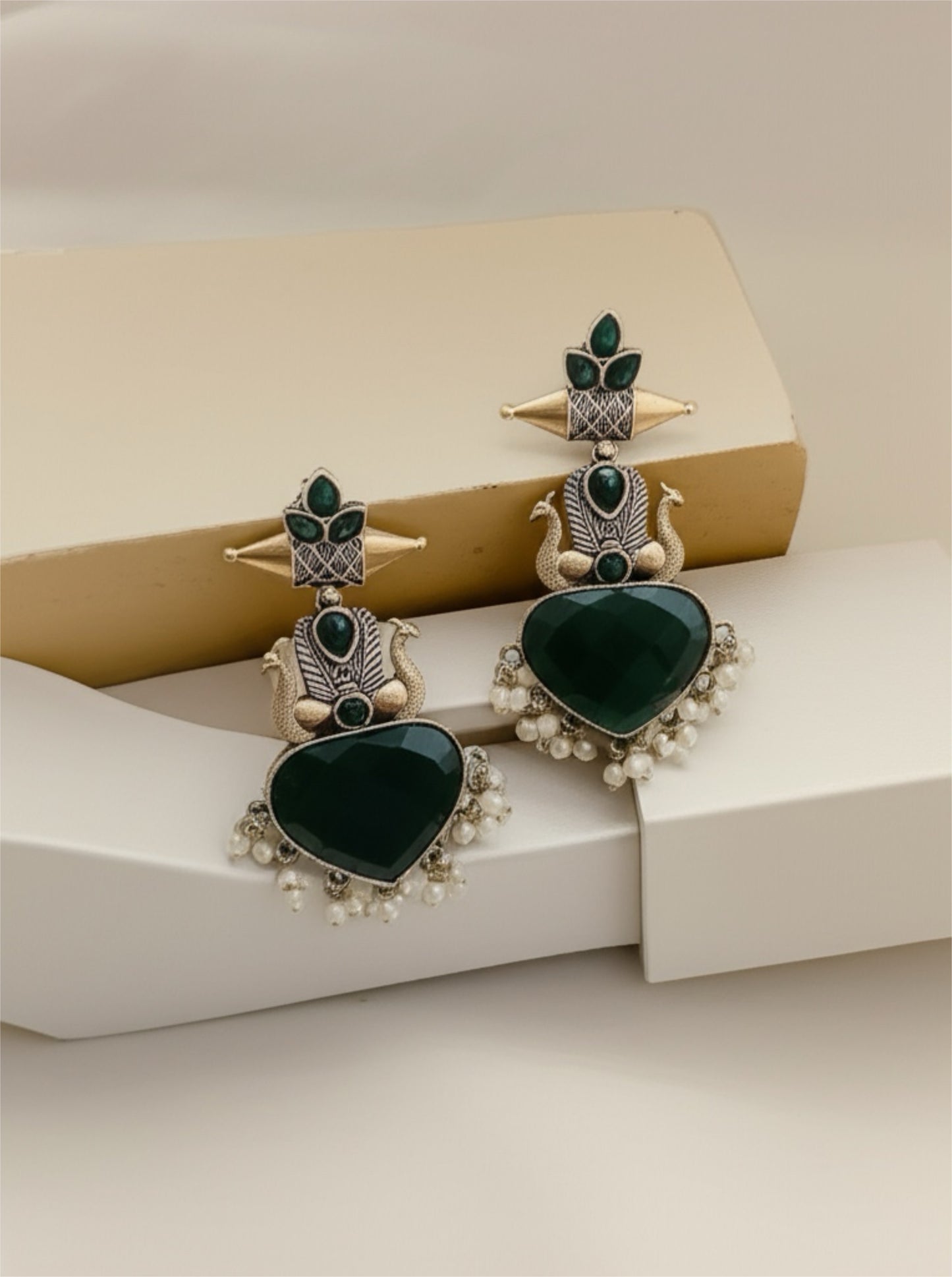 94509-ERO Pretty Precious Fashion Oxidised Silver Stylish Party Wear Earrings for Women and Girls-Green