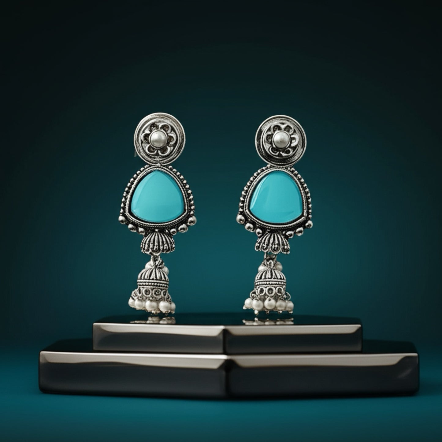 807043 Pretty Precious Fashion Oxidised Silver Stylish Party Wear Earrings for Women and Girls