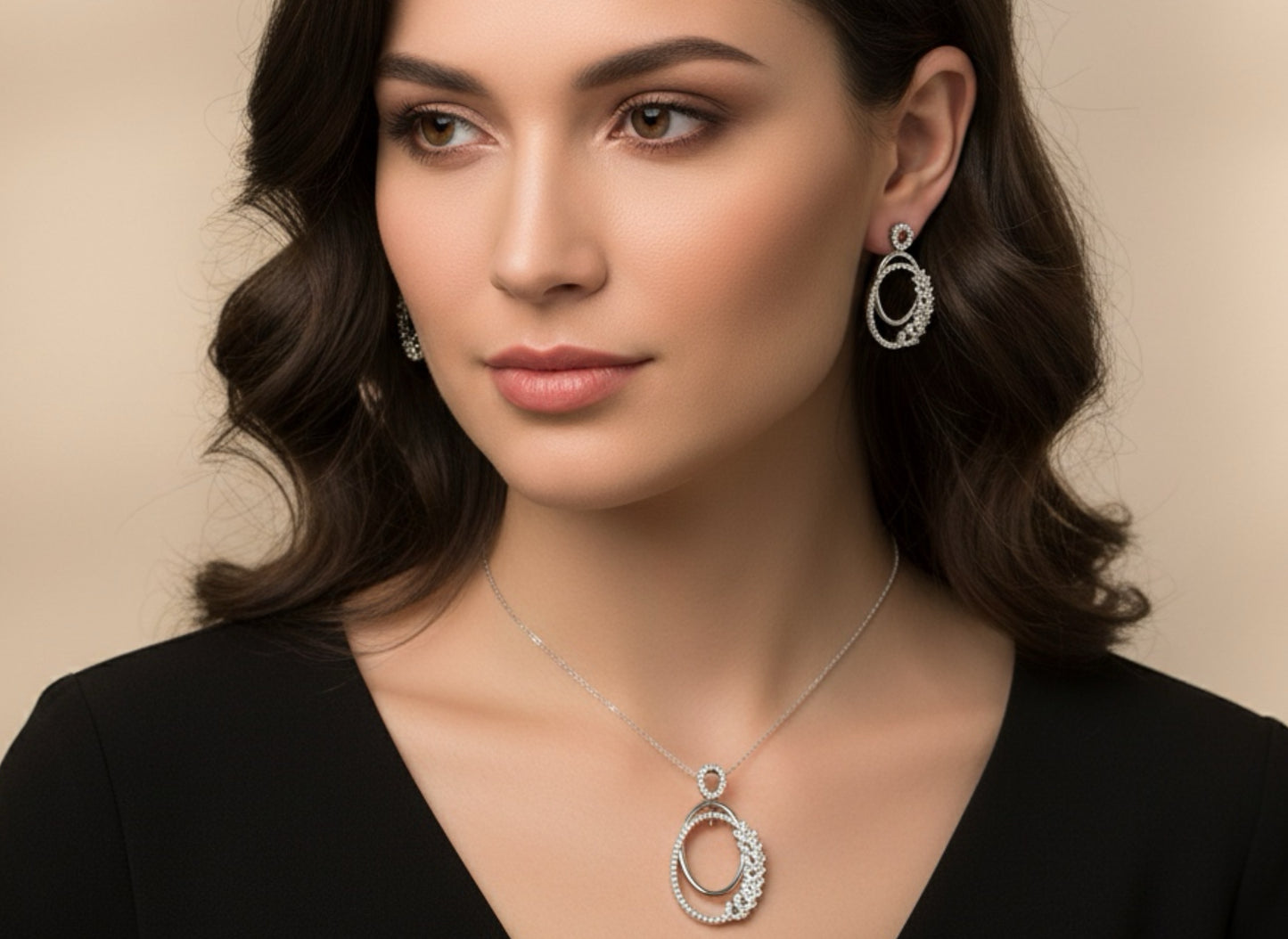 1061-American Diamond Delicate Pendant Set -Silver
