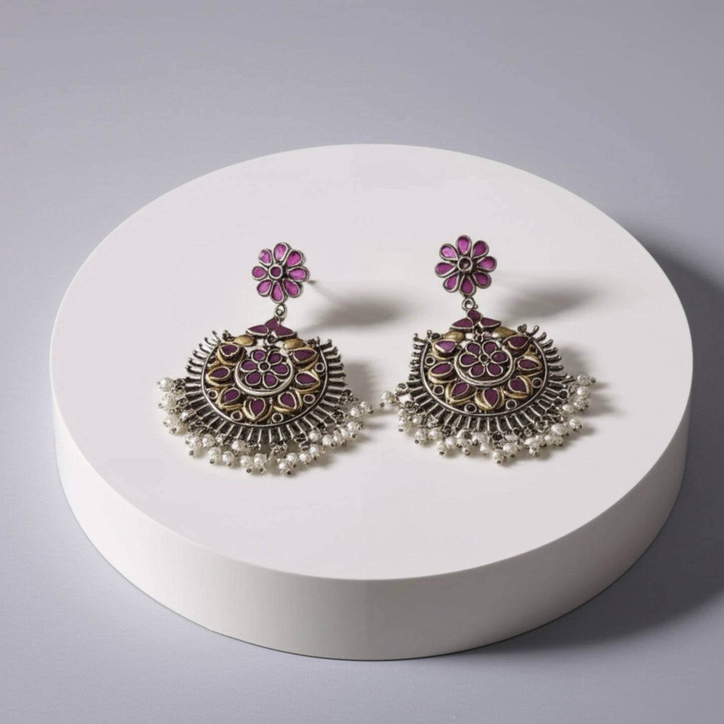 803751 Classic Earring With Oxidised Plating-Ruby