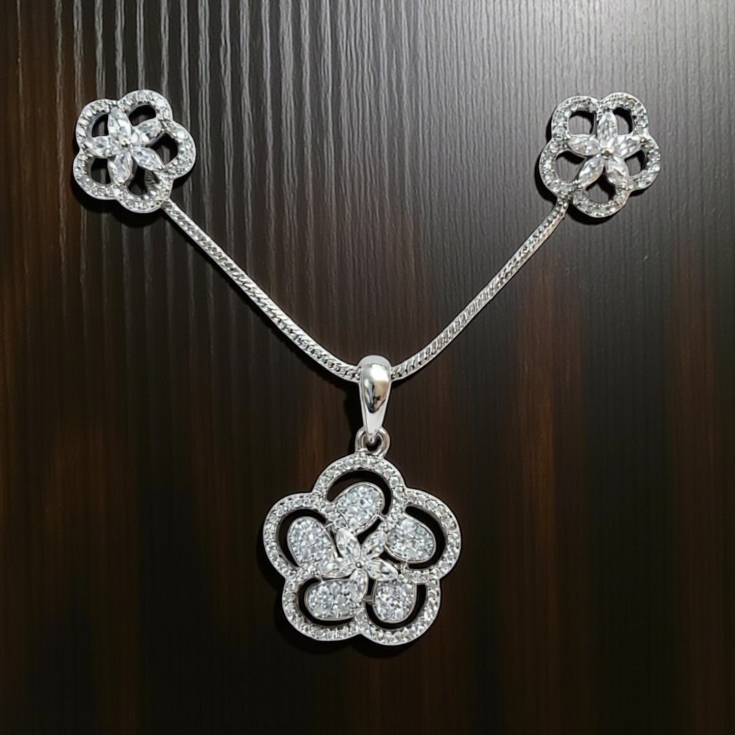 92859-PS-American Diamond Delicate Pendant Set With Rhodium Plating