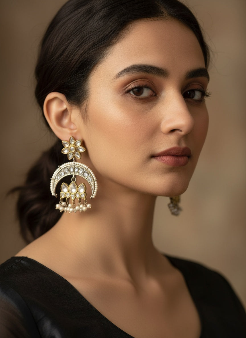 809274 Oxidised Earring With 2 Tone Plating