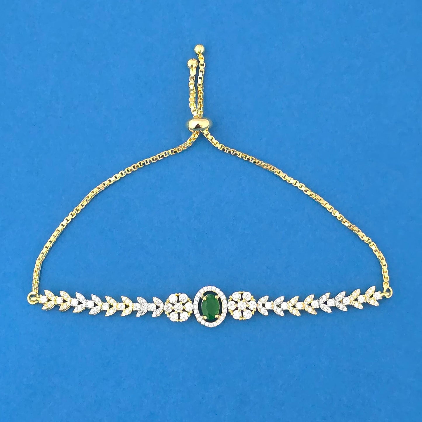 439543 Cubic Zirconia Adjustable Bracelet With 2 Tone Plating-Green