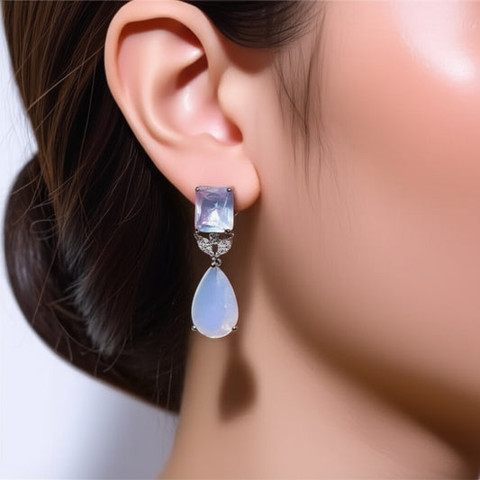 92459-ER  CZ Earring With Gold/Rhodium Plating-Hydra Pink