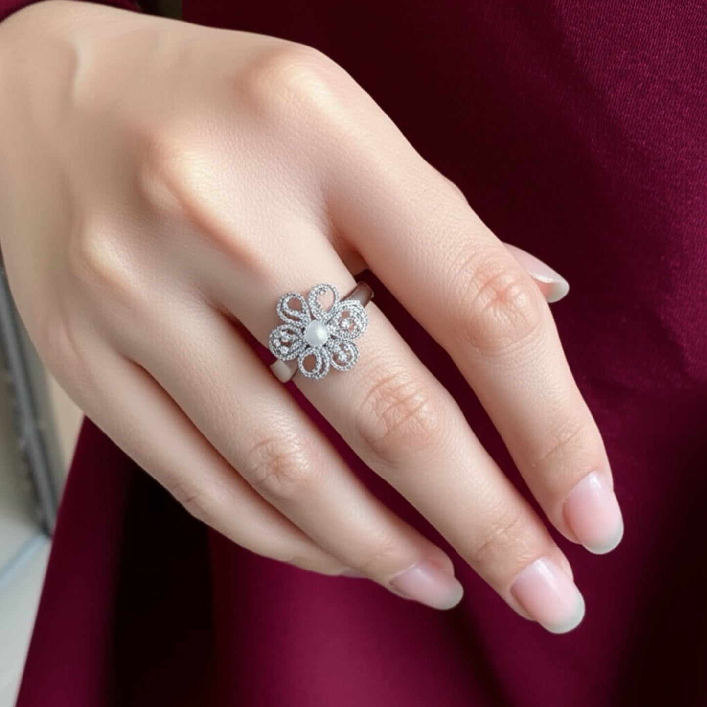 430392-Cubic Zirconia Adjustable Ring With Black 2 Tone Rhodium Plating-Silver