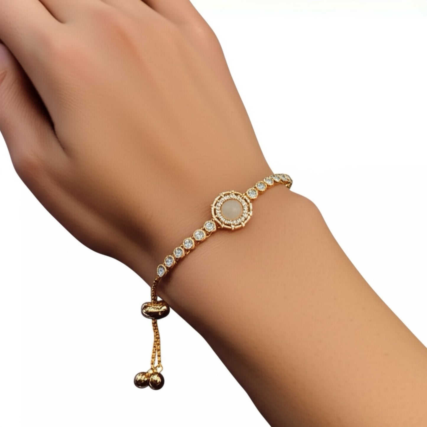 15100-G Adjustable Bracelet With Rose Gold Plating-White