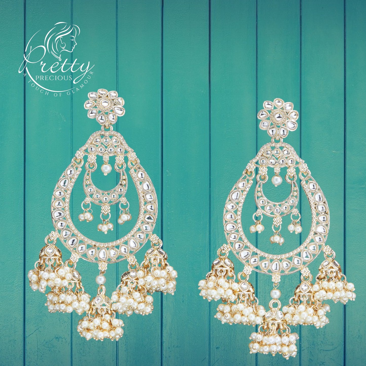 110723 Indo Western Moti Earring With Gold Plating-White