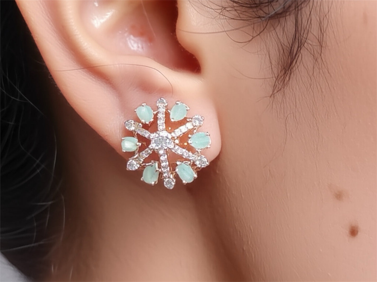 92459-ER  CZ Earring With Gold/Rhodium Plating-Mint