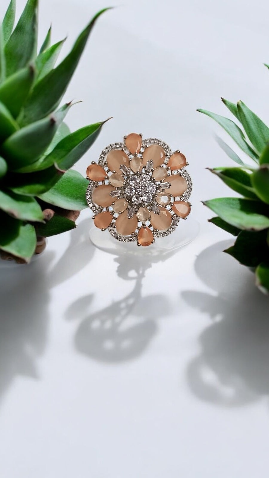 40185 Cz Adjustable Ring Peach