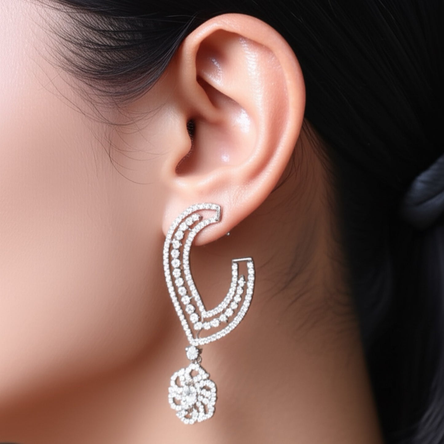 428249 Cubic Zirconia Classic Earring With Rhodium Plating-Silver