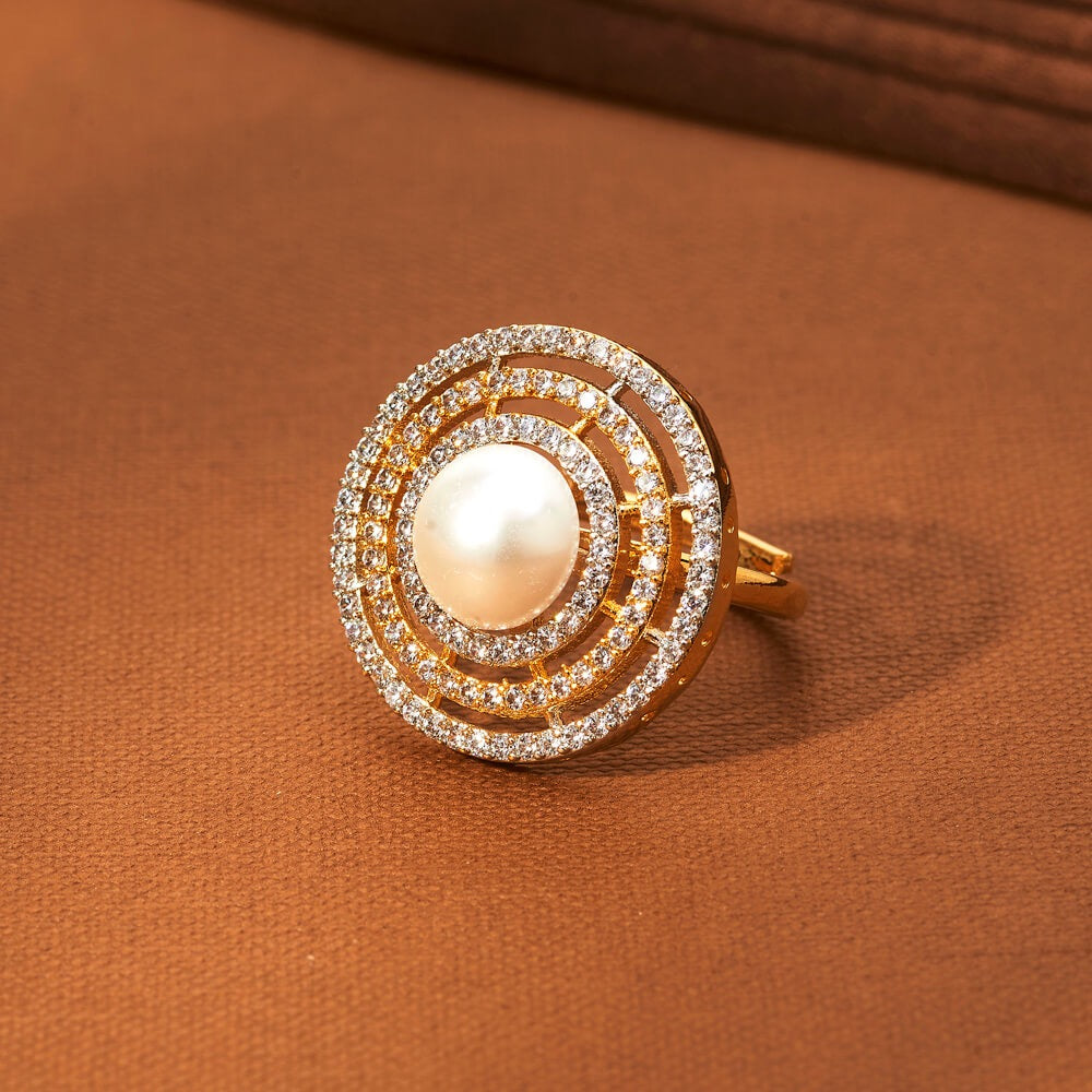 434006 Cz Moti Ring With Rhodium 2 Tone Plating