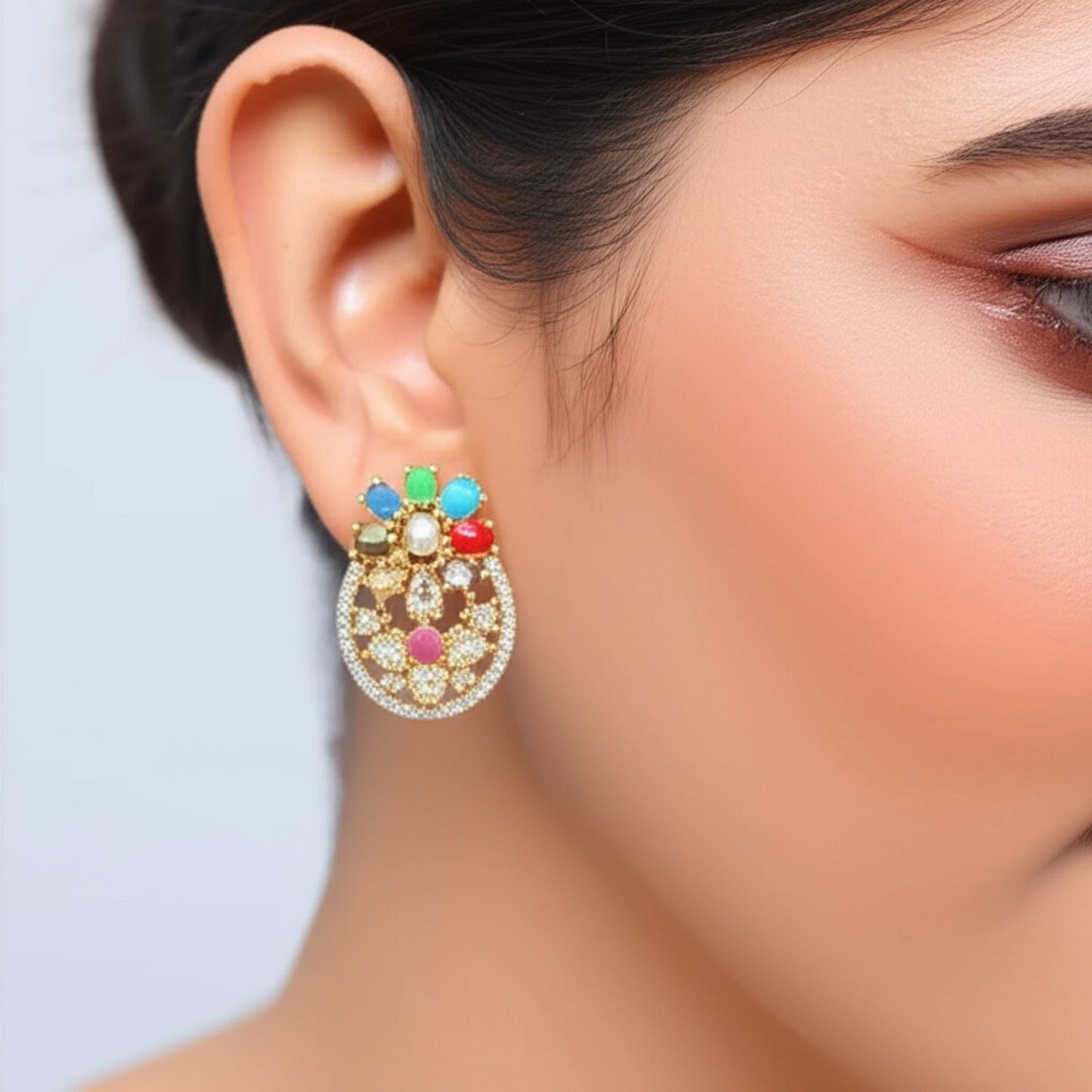93259-ER  CZ Earring With Gold/Rhodium Plating-Design 2
