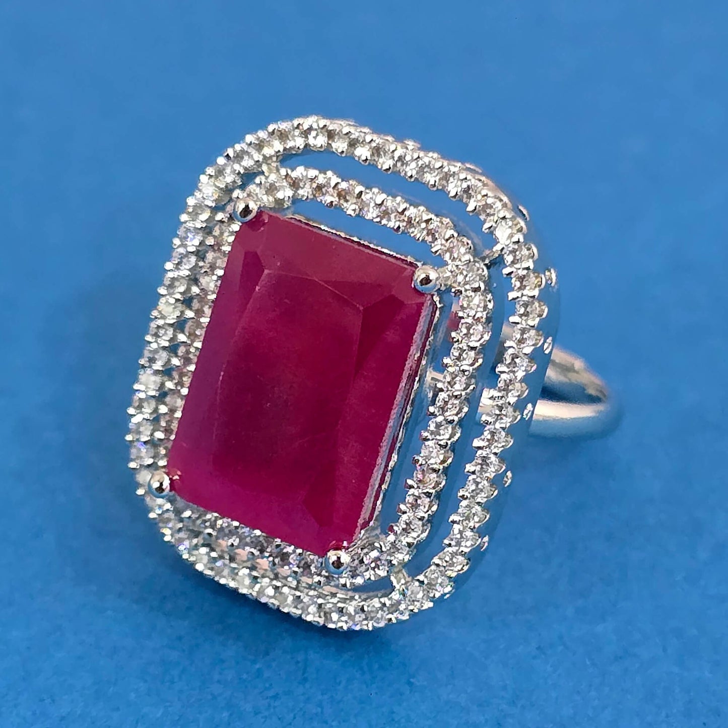 439314 Cz Adjustable Ring With Rhodium Plating-Ruby