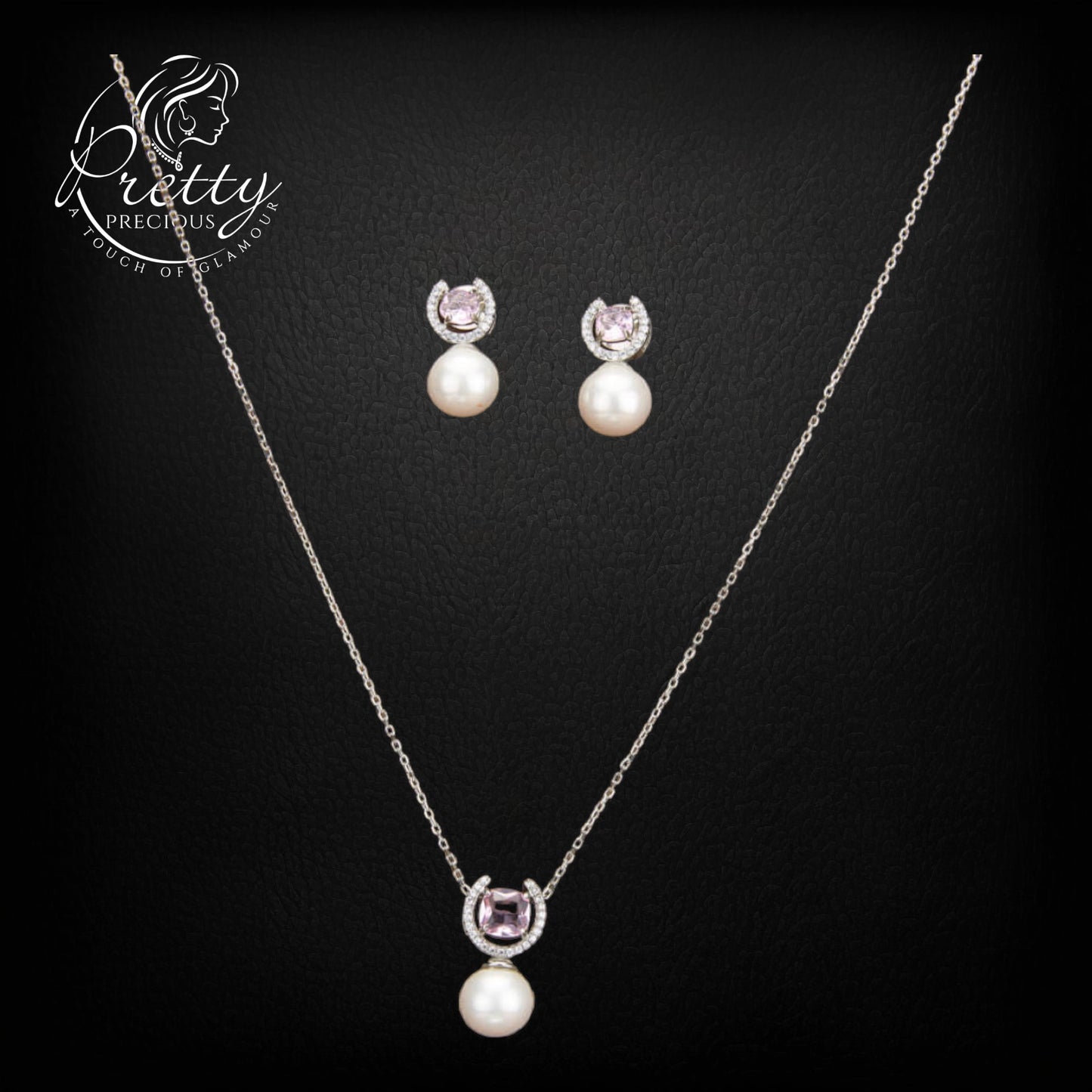 430290 Cz Delicate Pendant Set With 2 Tone Plating-Pink