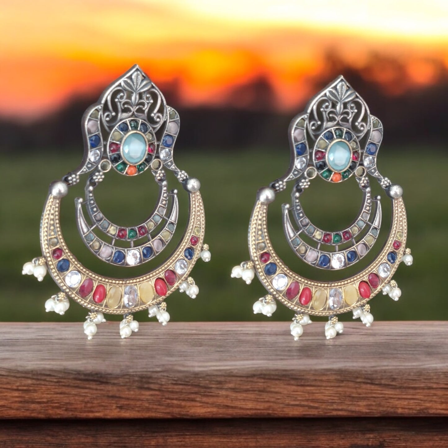 94509-ERO Pretty Precious Fashion Oxidised Silver Stylish Party Wear Earrings for Women and Girls-Multi