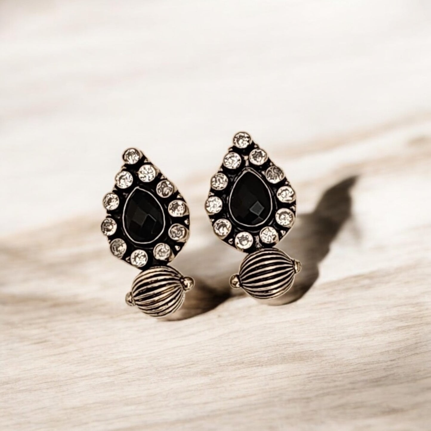 35340 Pretty Precious Fashion Oxidised Silver Stylish Party Wear Earrings for Women and Girls-Black